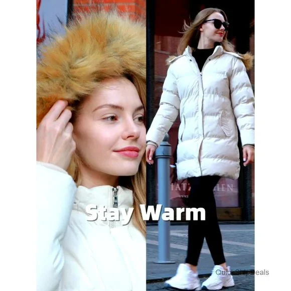Women's Winter Puffer Coat with Removable Hood, Waterproof, Slim Fit